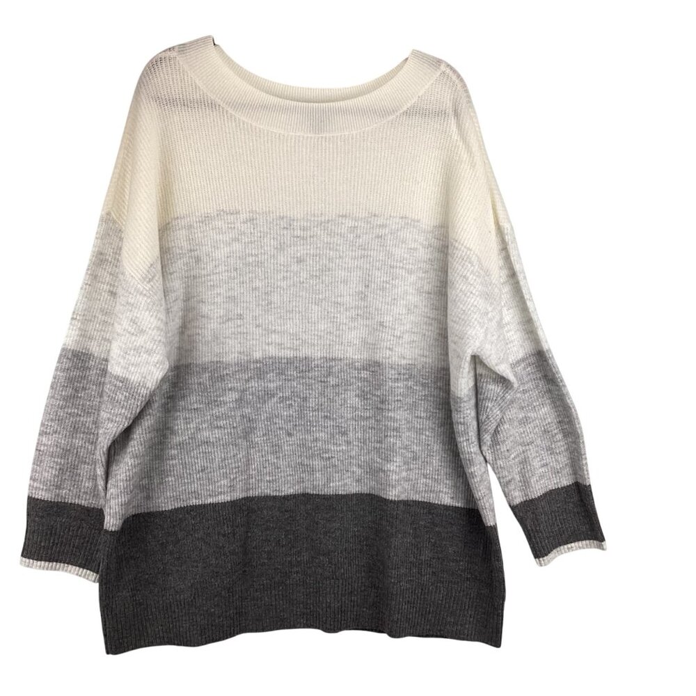 Talbots Sweater Size 3X Ribbed Knit Color Block‎ Ombré White Gray Striped